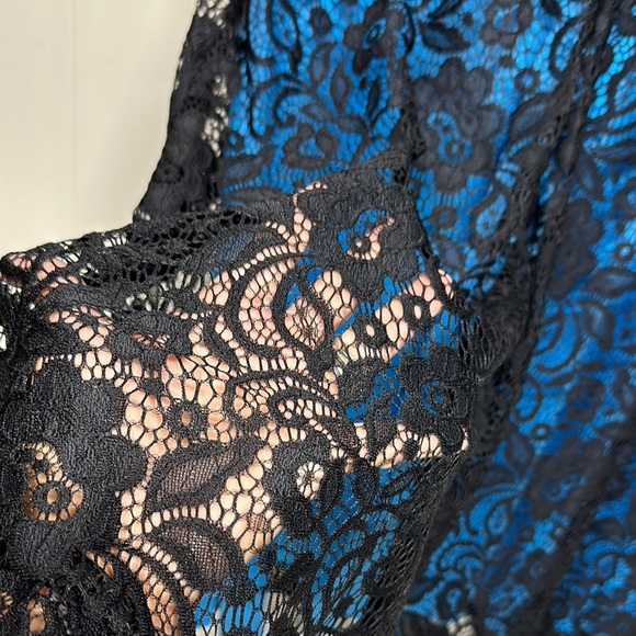 Lace Black and Blue Fit and Flare Midi Dress for Cocktail - Picture 5 of 11